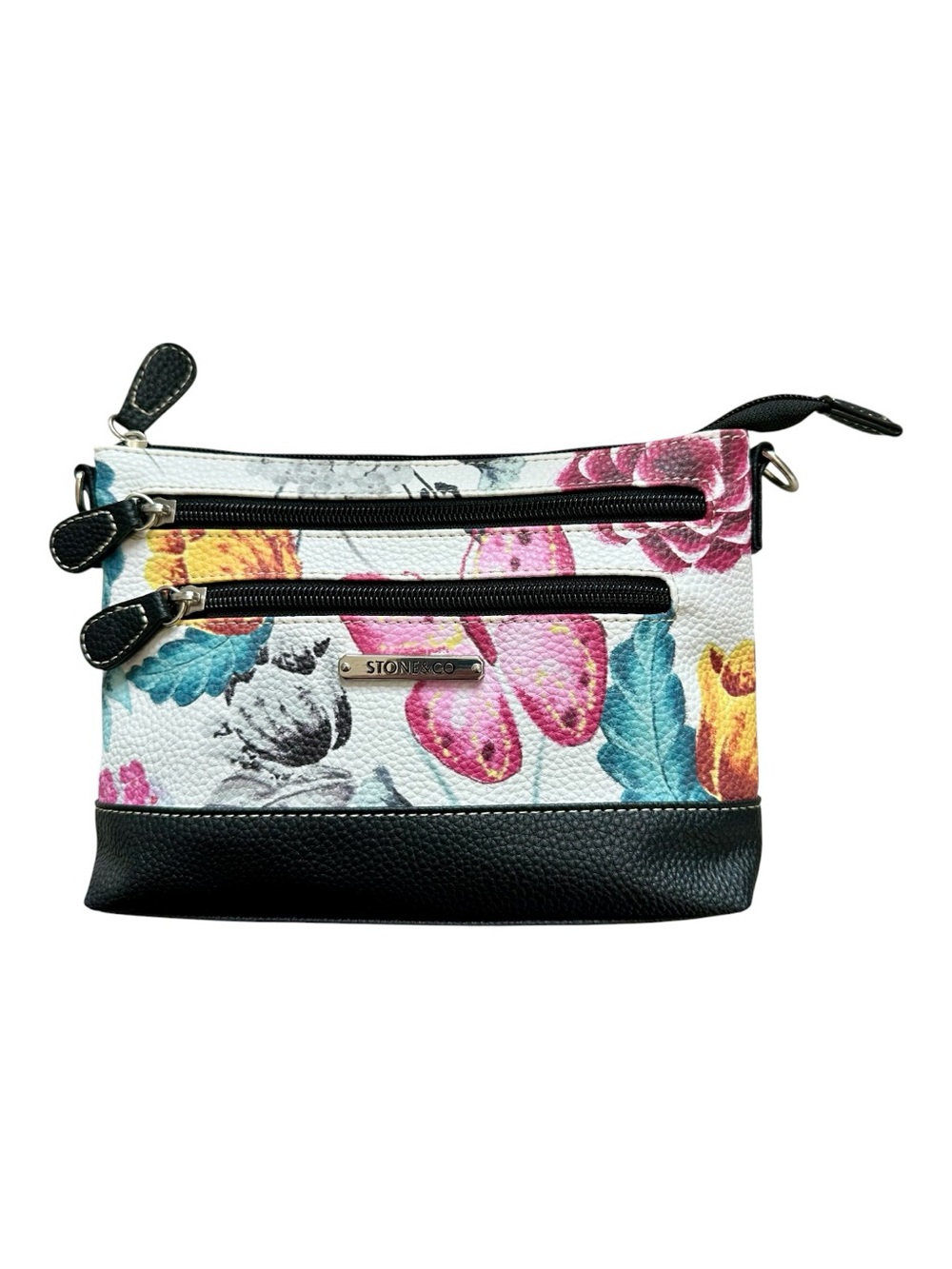 Stone & Co Floral Crossbody Bag in White, Black, Teal, Pink, Yellow